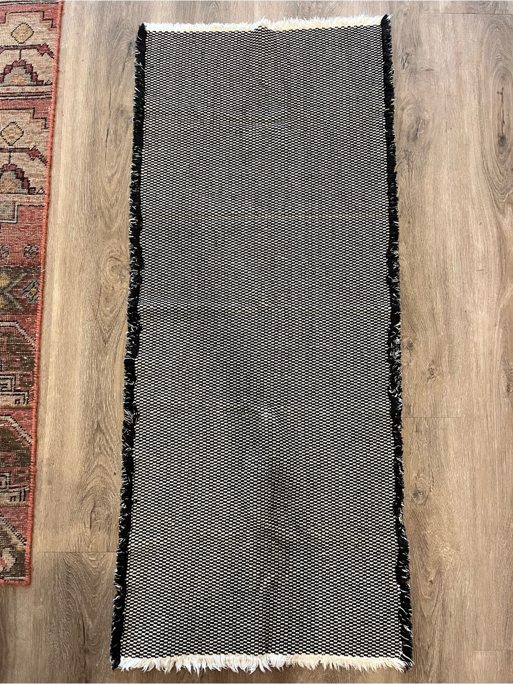 CB2 - Alex Reversible Black & White Bath Runner Rug - Like new